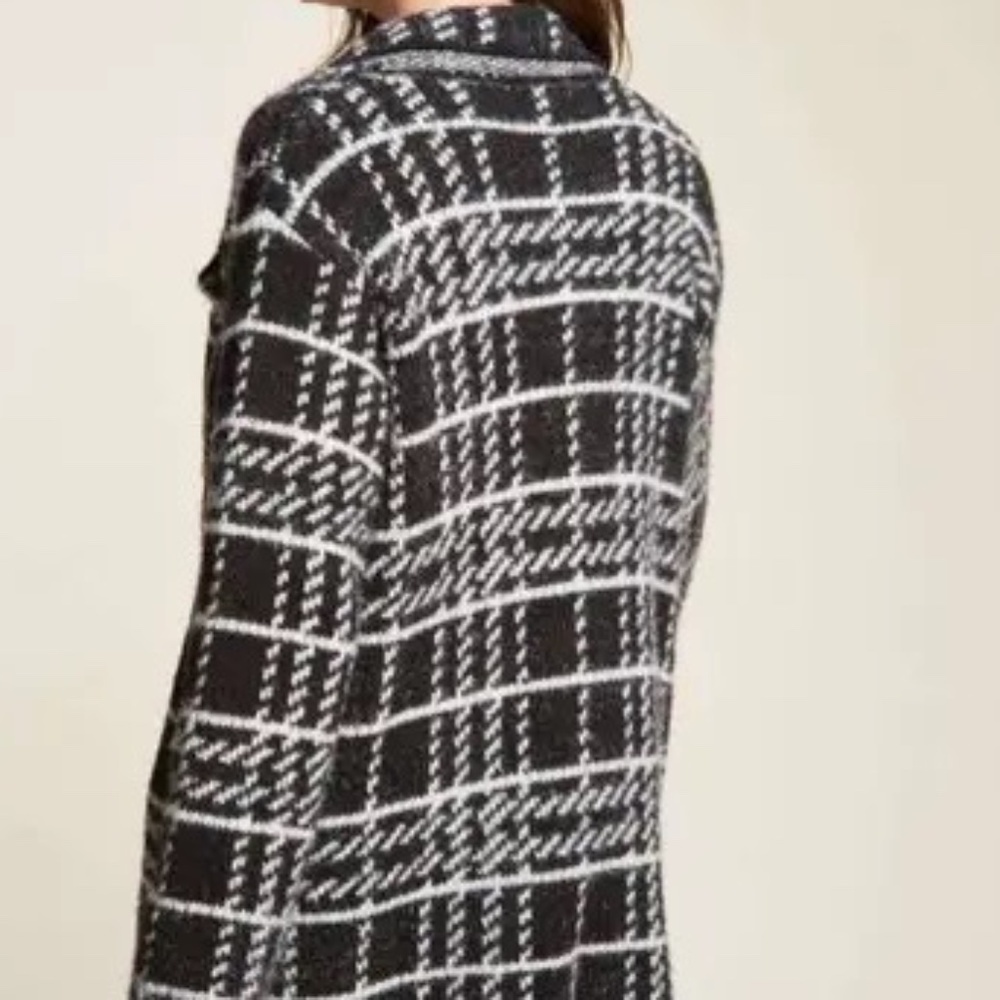 DAVI & DANI Plaid Sweater Knit Coat - Black/White - Large - NWT - Picture 2 of 7